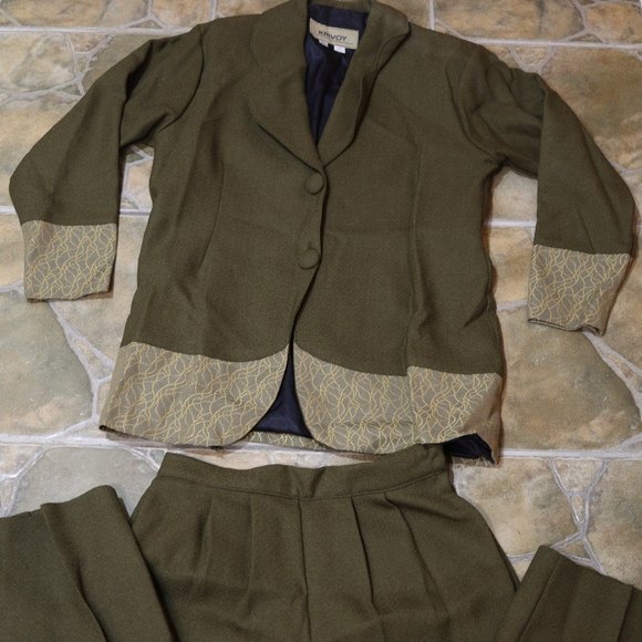 Krivoy Olive Green Wool Blazer Pant Suit Set Vintage Hadesman Style Size 2 - Picture 11 of 16